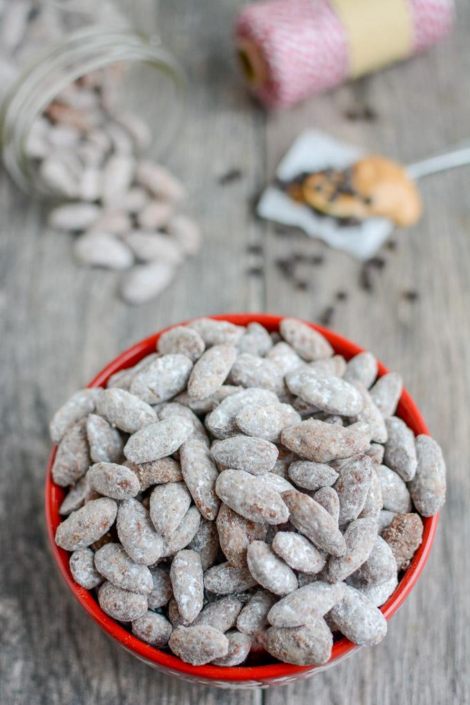 Puppy Chow Almonds 5 These Puppy Chow Almonds are a fun twist on a classic treat. The nuts add an extra boost of protein and healthy fats, making it perfect for a special snack or dessert!