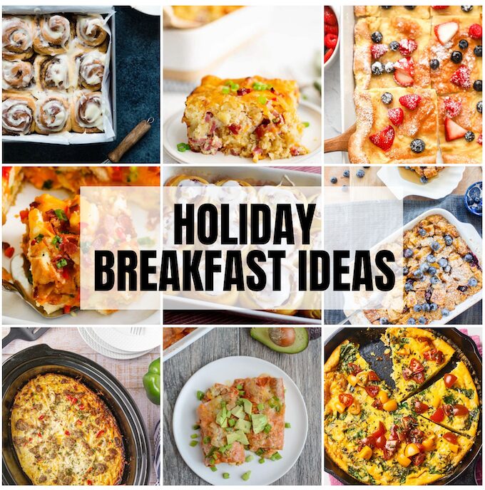 christmas breakfast ideas including cinnamon rolls, breakfast casseroles, french toast casserole, frittata and more