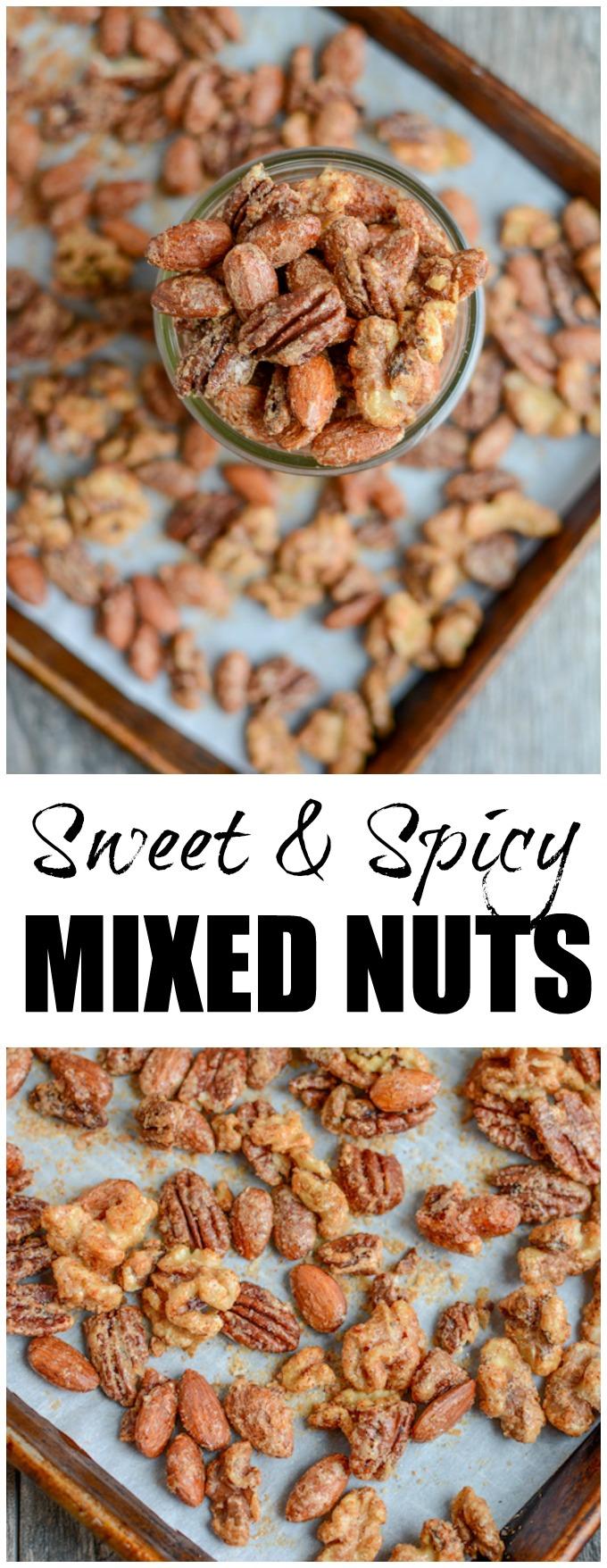 Lightly sweetened, with just the right amount of spice, these Sweet & Spicy Mixed Nuts make a great party appetizer or holiday gift!