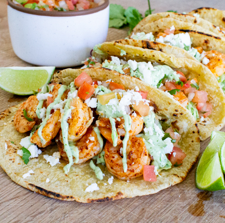 spicy shrimp tacos with slaw