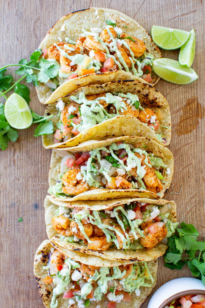 spicy shrimp tacos with cilantro lime slaw