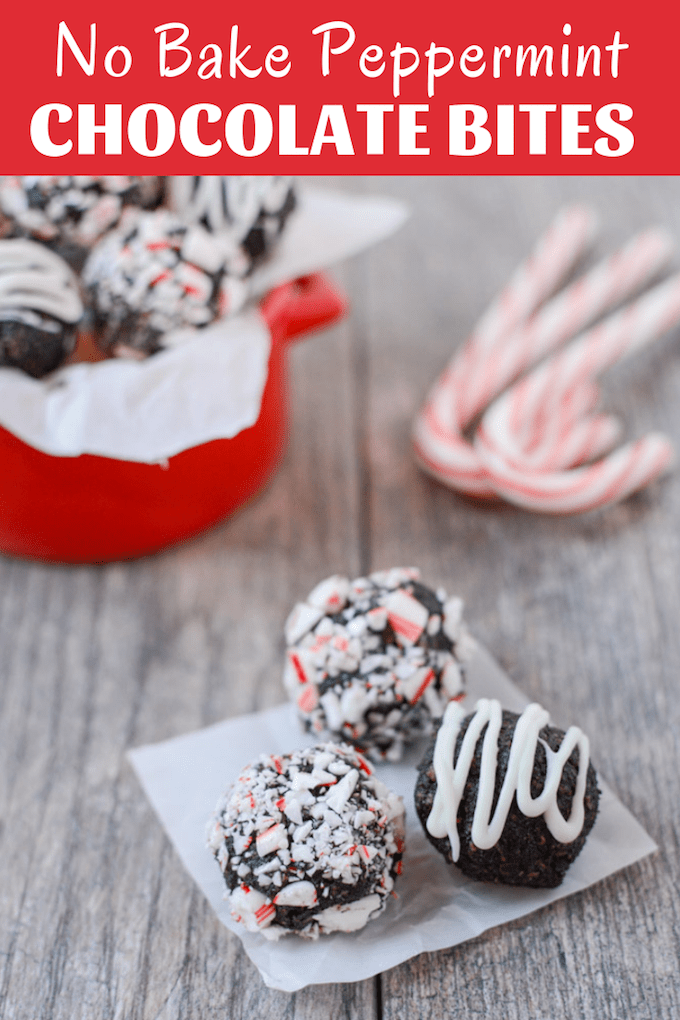 These No-Bake Peppermint Chocolate Bites are simple, healthy and ready in minutes. This gluten-free recipe would make a great addition to your holiday cookie tray!&nbsp;