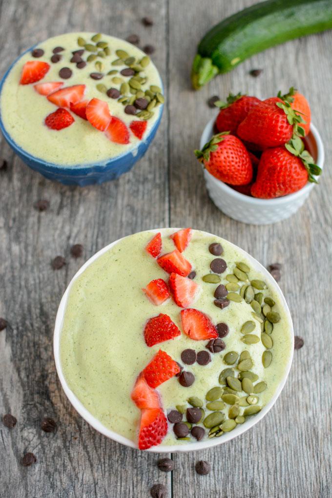 This Peach Zucchini Smoothie Bowl is the perfect way to add some extra vegetables to your smoothie! Frozen zucchini adds creaminess without changing the flavor.&nbsp;