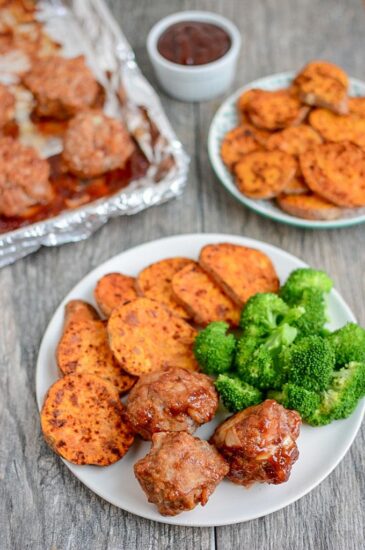 Sheet Pan BBQ Meatballs with Sweet Potatoes 4