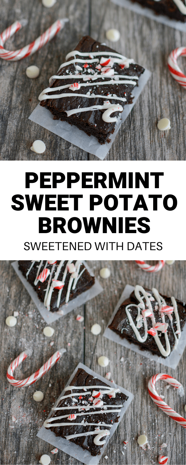 Peppermint Sweet Potato Brownies 8 These Peppermint Sweet Potato Brownies are the perfect holiday dessert! They're gluten-free and sweetened with dates. Add them to a Christmas cookie tray or bring them to a potluck or party.