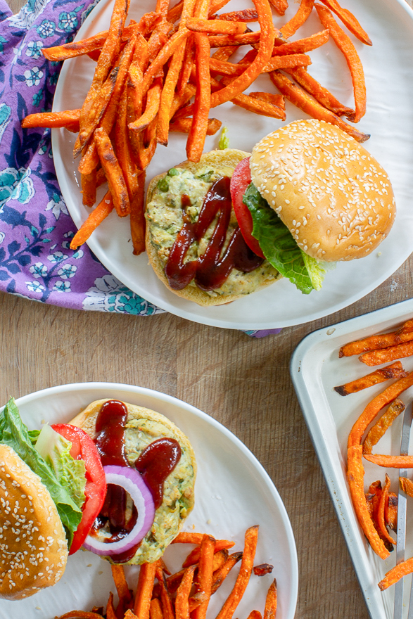easy healthy chicken avocado burgers with fries