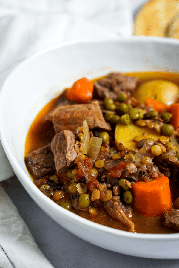 high protein beef and lentil stew lunch idea