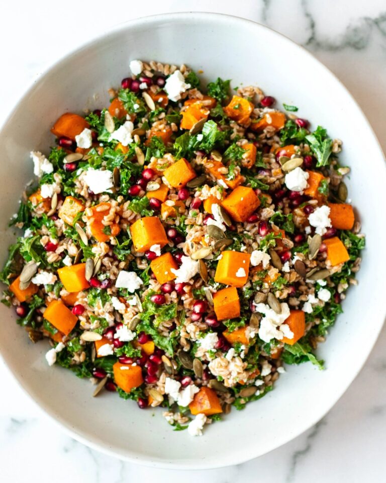 fall farro salad with squash