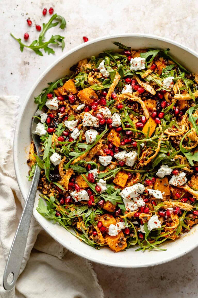 fall salad with harissa dressing