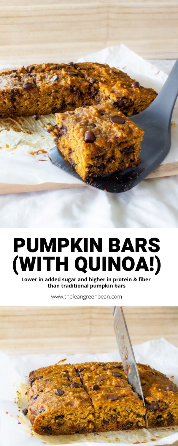 These chocolate chip pumpkin bars pack an extra nutritional punch thanks to the addition of quinoa! Kid-friendly and easy to make, they'll quickly become a favorite Fall recipe!