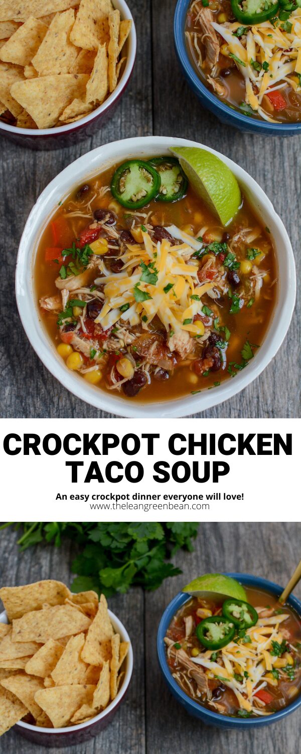 This Crockpot Chicken Taco Soup is easy to make, hearty and filling. It's freezer-friendly and tastes even better as leftovers. 