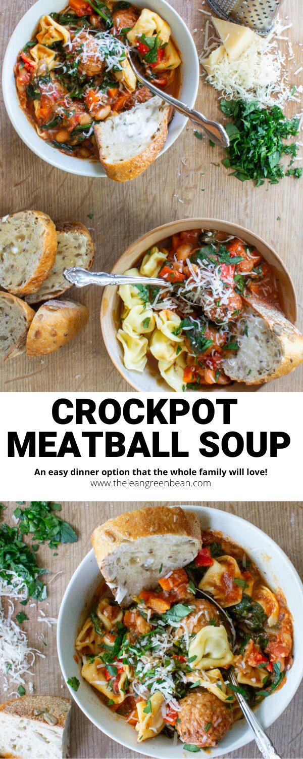 This Crockpot Meatball Soup with Tortellini is the perfect dinner for a cold night. Using frozen meatballs and pantry staples makes it quick and easy.