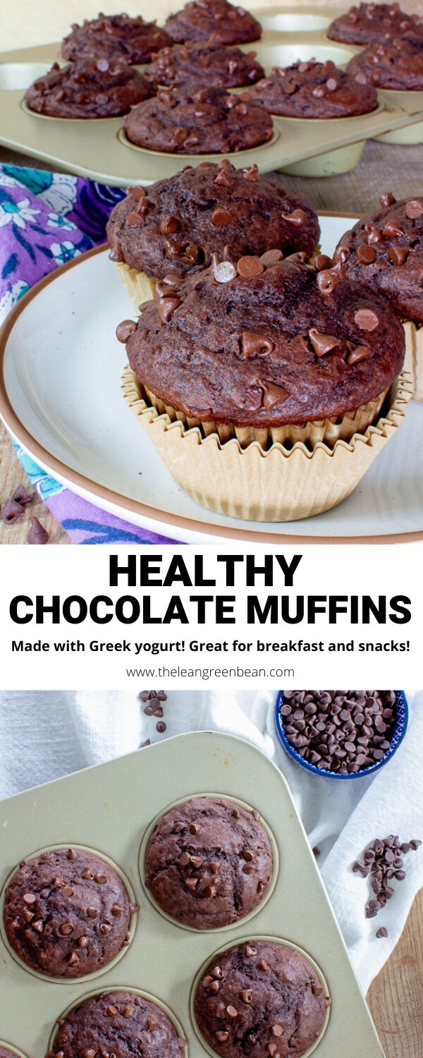 These healthy chocolate muffins are perfect for breakfast or snack time. Made with Greek yogurt, they're lower in added sugar and full of flavor.