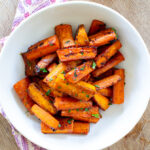 bowl of oven roasted maple glazed carrots