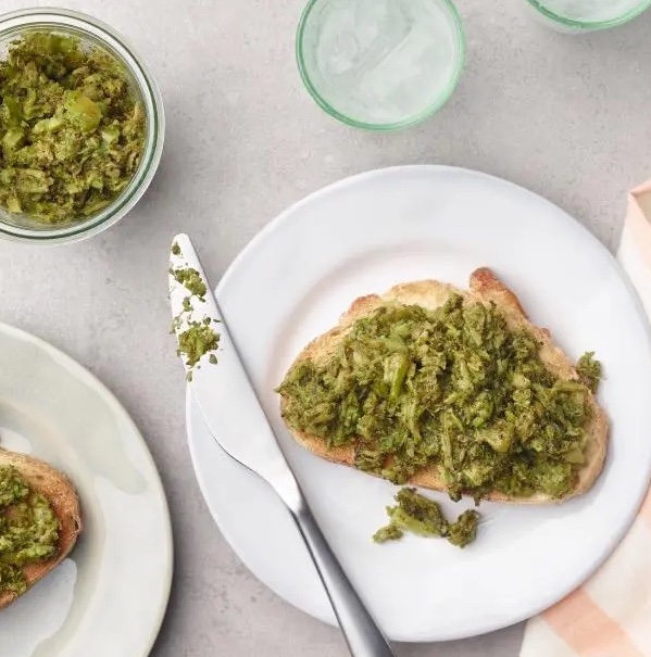 slow cooked melted broccoli on toast