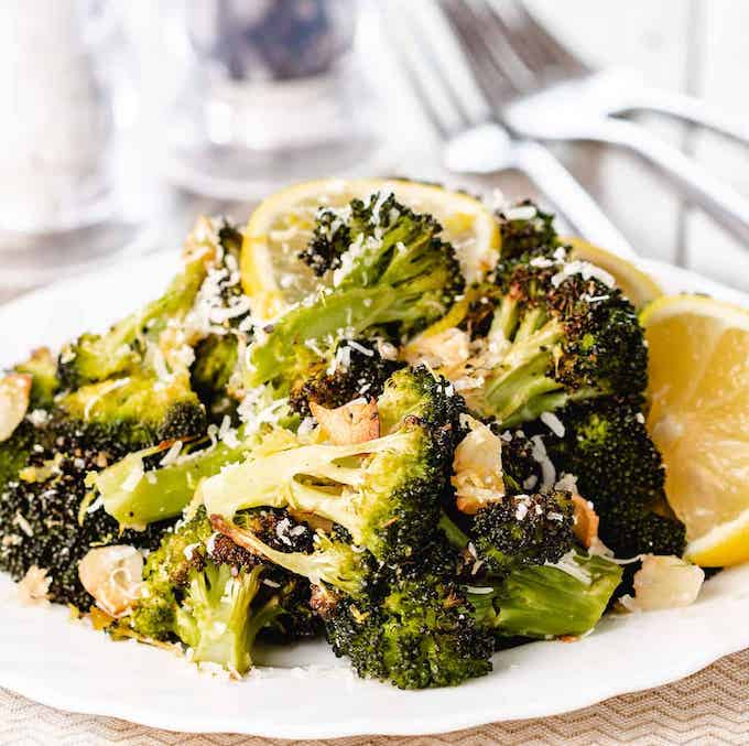 roasted fresh broccoli with garlic, parmesan and lemon