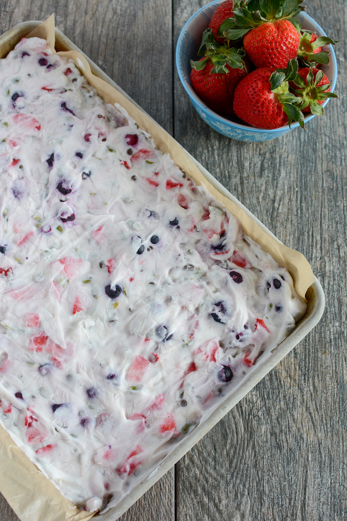frozen yogurt bark with fruit and seeds